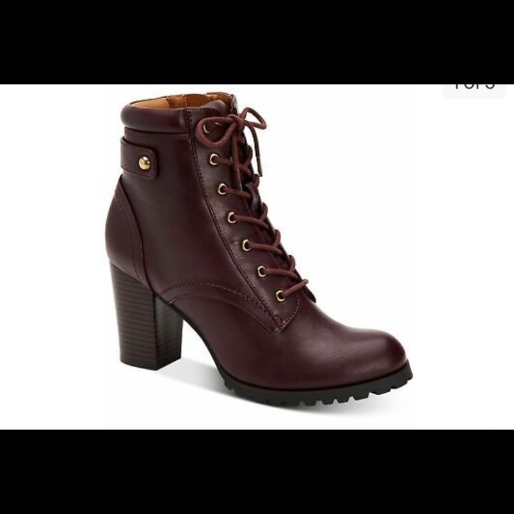 Style & Co. Womens Cassyn Lace-up Lug Sole Booties - Wine